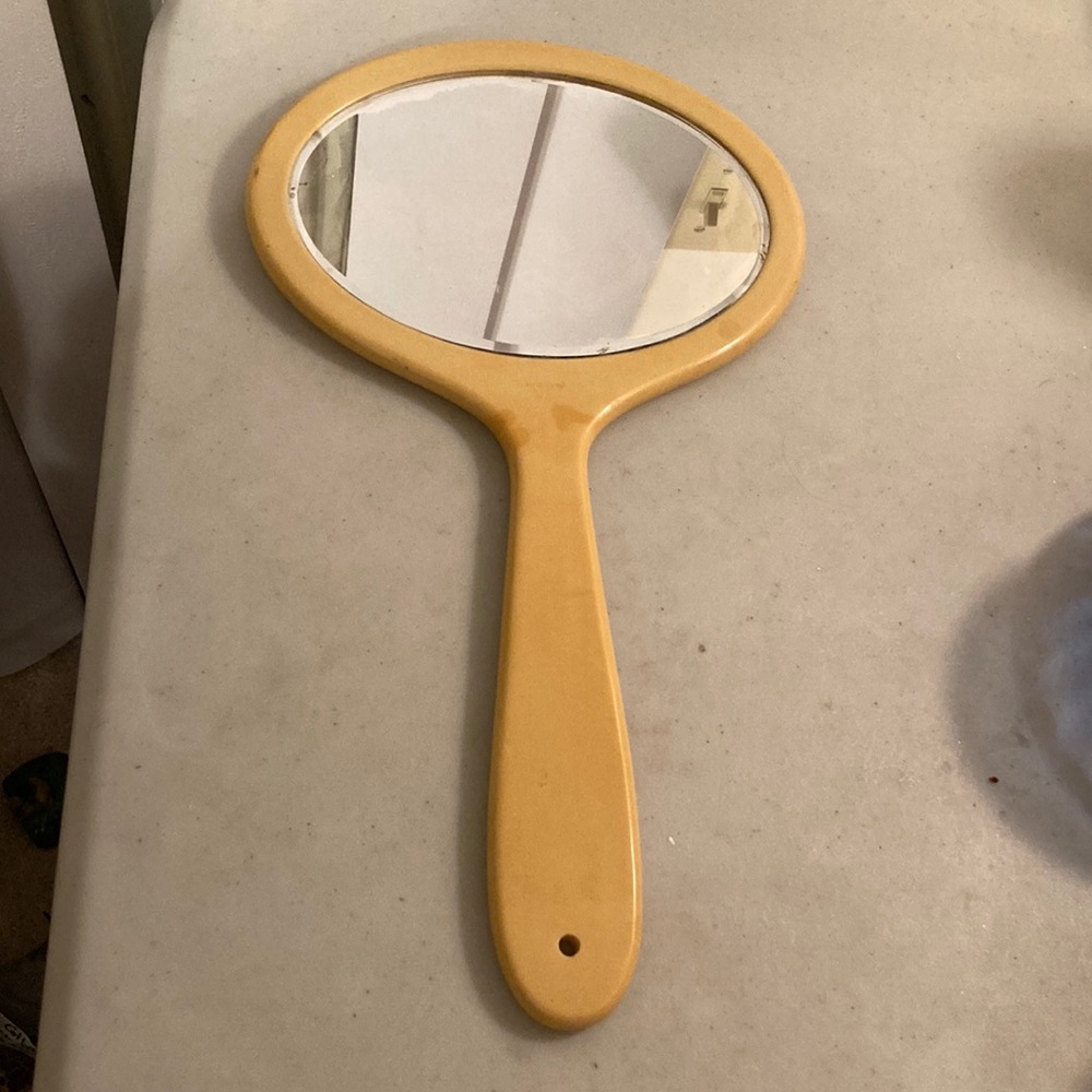 Antique Ivory Pyralin Bakelite Hand Held Mirror